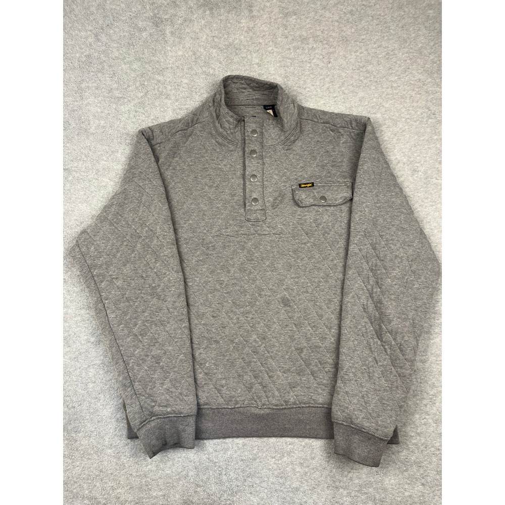 Wrangler Pullover Men Large Gray Quilted Snap Mock Neck Outdoor Casual